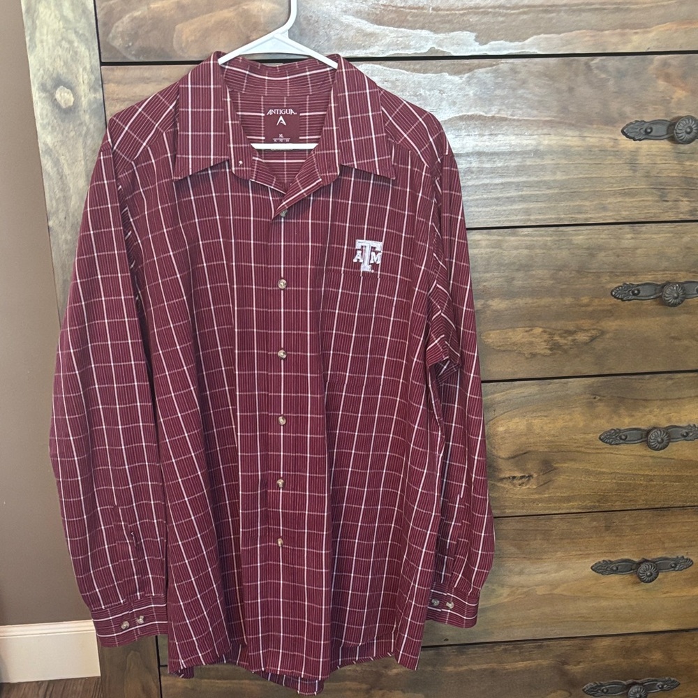 Antigua Men's Burgundy Plaid Button Down Shirt